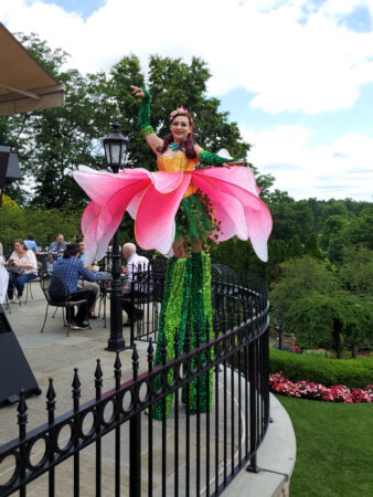 entertainer dressed as flower at New Jersey country club